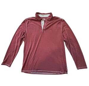 Tommy Bahama Men's Long Sleeve Slub Stripe Polo Shirt Burgundy Size L